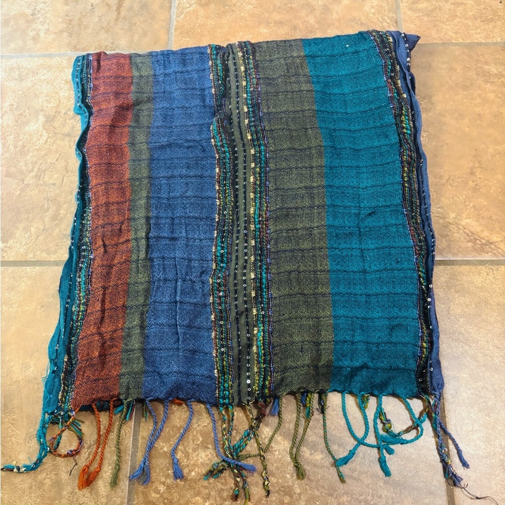 Scarf with Colorful Striped Fringe NWOT